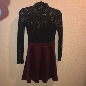 Red and Black Turtleneck lace dress